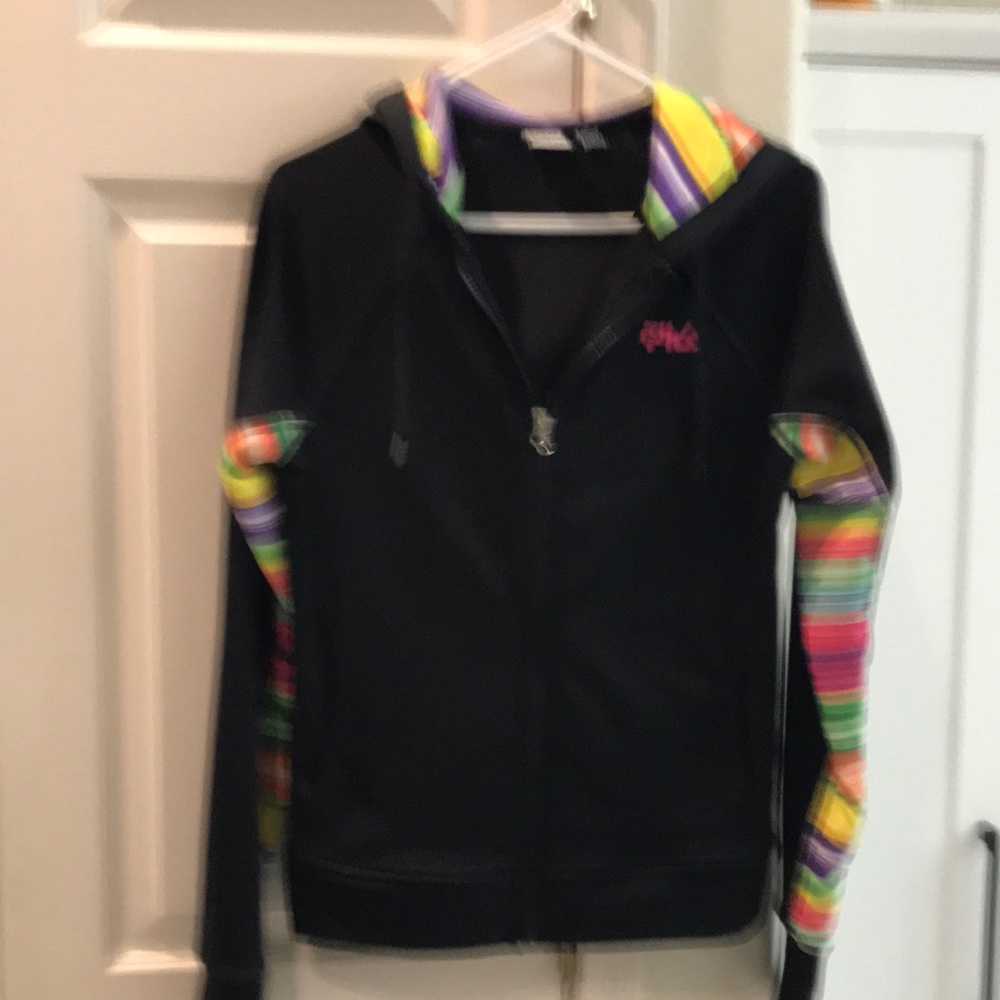 Black Zip Hoodie with Rainbow Stripe Accents